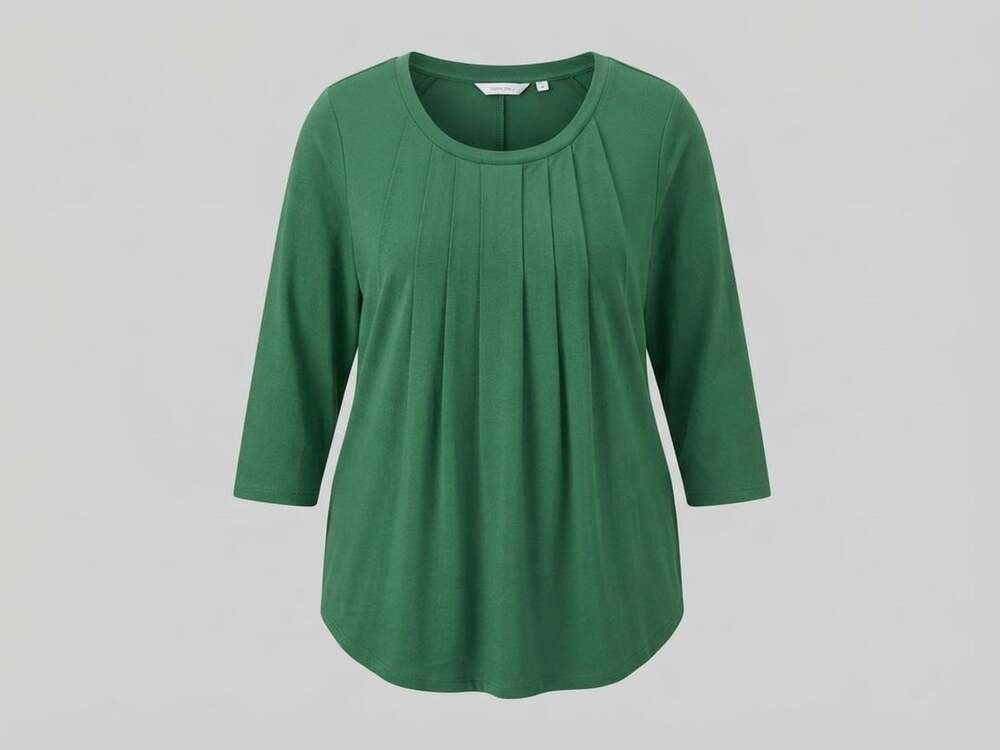 Vieerduo Women's 3/4 Sleeve Pleated Crew Neck Casual Tunic Top Green Medium